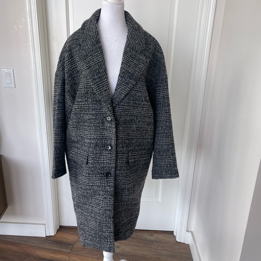 Levi's Wool Cocoon Coat Houndstooth Plaid Women’s Coat | Caviar Black Color